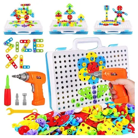 244 Piece Diy Building Blocks Set With Electric Screwdriver 1