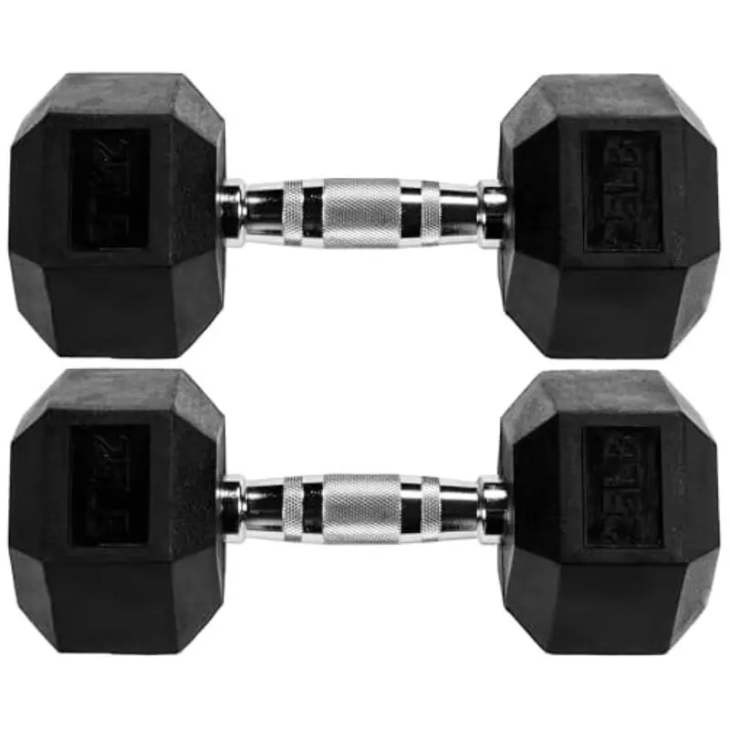 25-Lb Fitvids Premium Rubber Encased Hex Dumbbells (Pair) 1