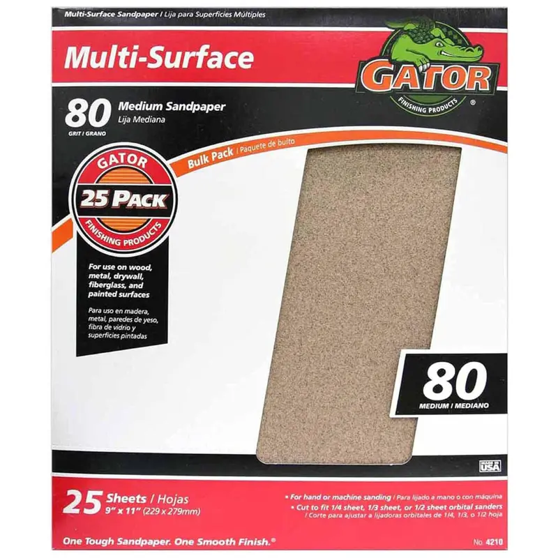 25-Pack Gator 9" X 11" Multi-Surface Sanding Sheets (80 Grit) 1