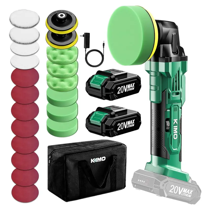 25-Piece Kimo 20V Cordless Car Buffer Polisher Kit W/ 2 Batteries 1
