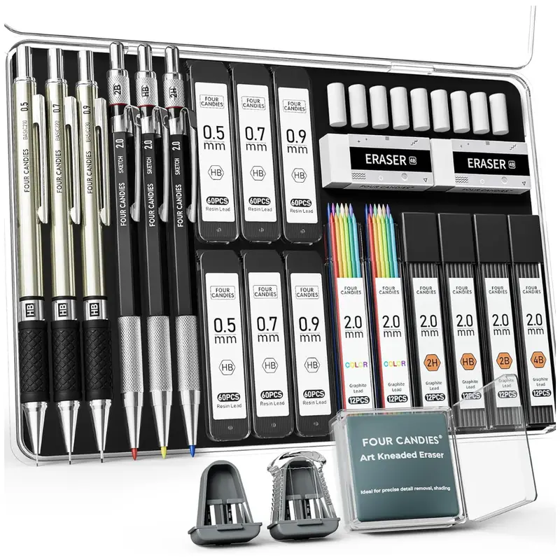 25-Pieces Four Candies Mechanical Pencil Set With Case 1