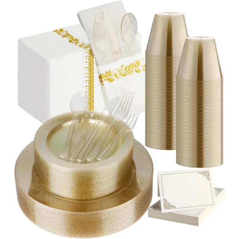 250-Piece Glitter Disposable Dinnerware Set For 25 Guests 1