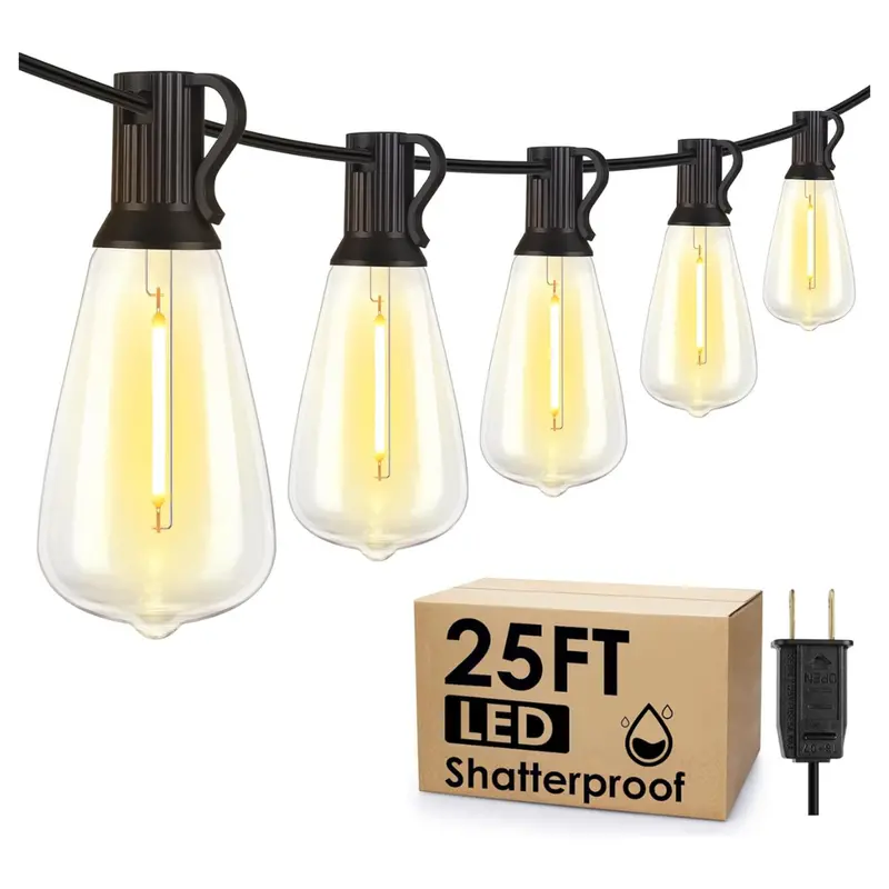 25Ft Larkvue Led Outdoor Waterproof Patio Shatterproof Hanging String Lights 1