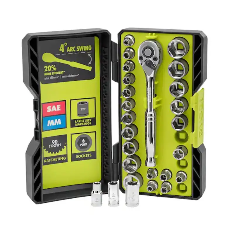 26-Piece Ryobi 1/4" Drive Ratchet & Socket Set 1