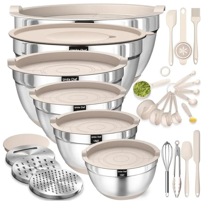 26-Piece Umite Chef Stainless Steel Mixing Bowls Set W/ Airtight Lids 1