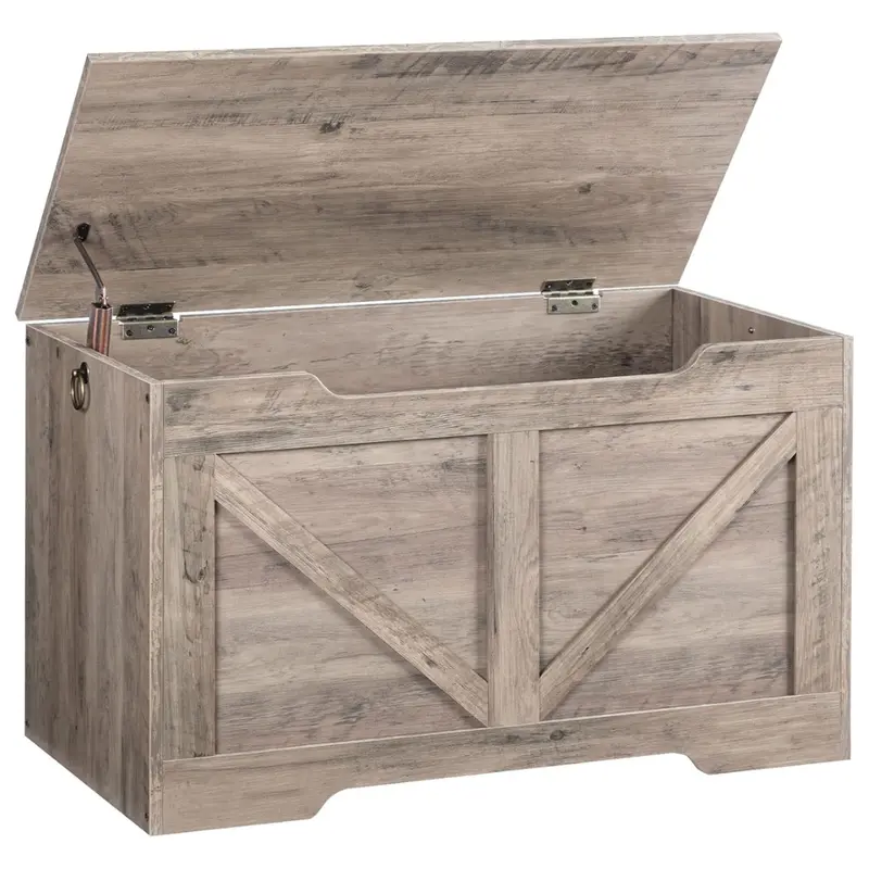 29.5" Retro Wooden Storage Chest With U-Shaped Cut-Out Pull 1