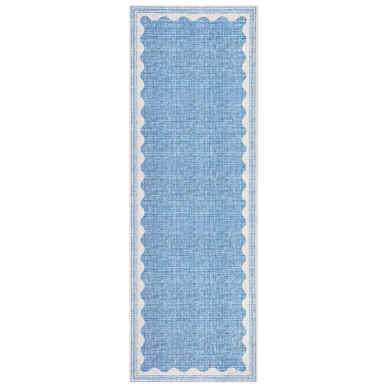 2X6 Solid Blue Non Slip Scalloped Runners 1