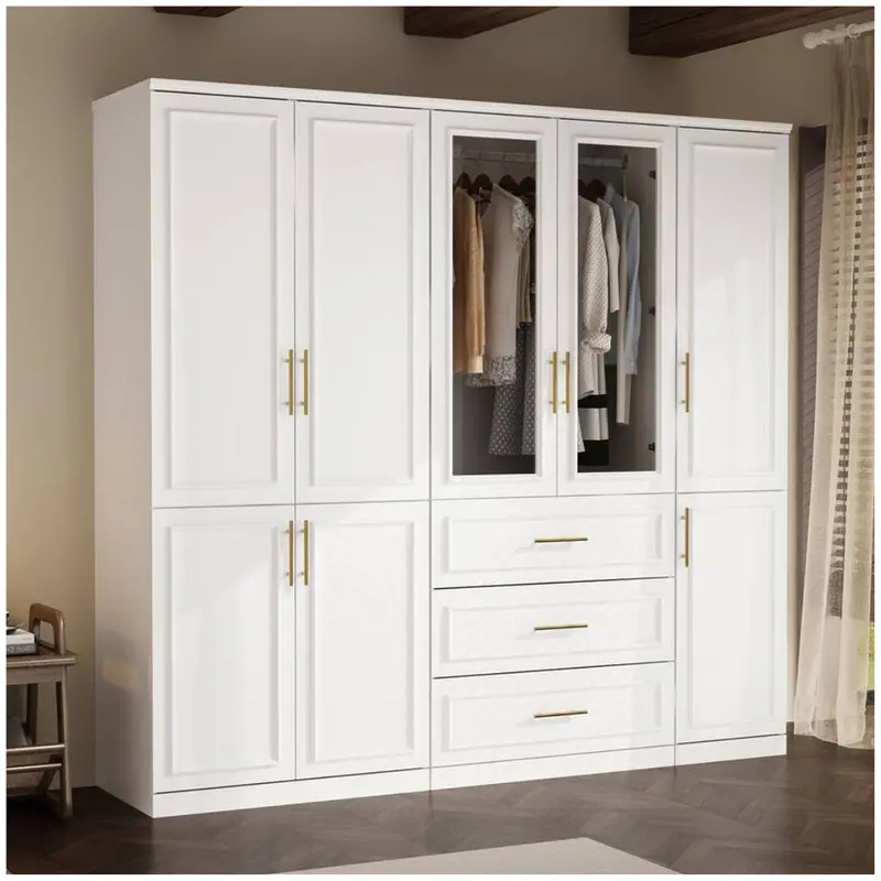 3-Combination White Wood 79.1"W 8-Door Big Armoires 1