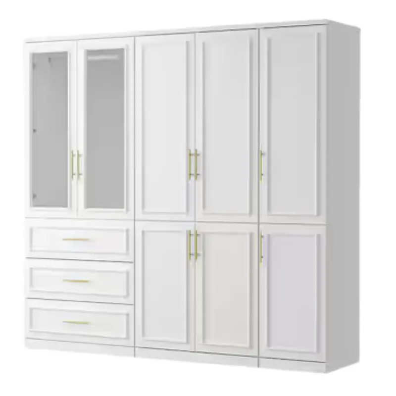 3-Combination White Wood 79.1"W 8-Door Big Armoires 1