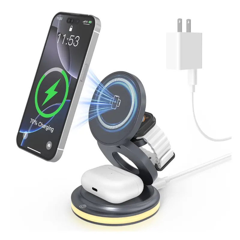 3-In-1 Foldable Wireless Charging Station With Night Light 1