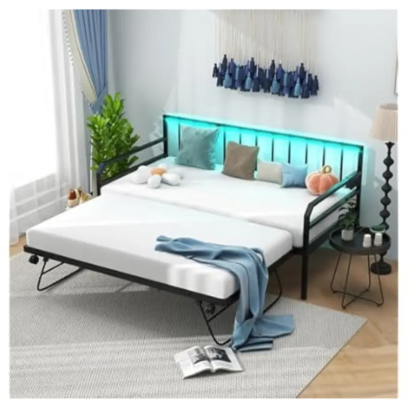 3-In-1 Metal Sofa Bed Twin Daybed Pop Up Trundle W/ Charging Station 1