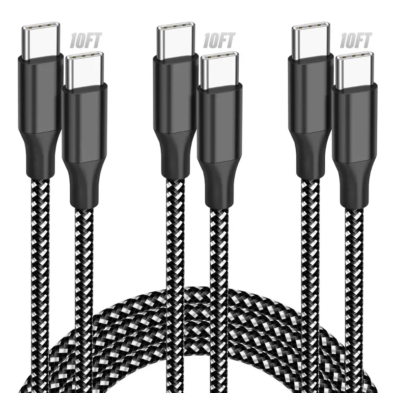 3-Pack 10-Ft Nylon Braided 60W Usb-C To Usb-C Charging Cable 1