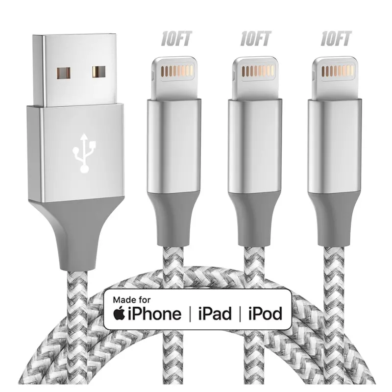 3-Pack 10Ft Iphone Mfi Certified Lightning Cables 1