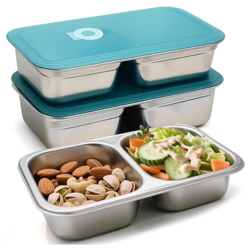 3-Pack 2-Compartment Stainless Steel Snack Containers With Leakproof Lids 1