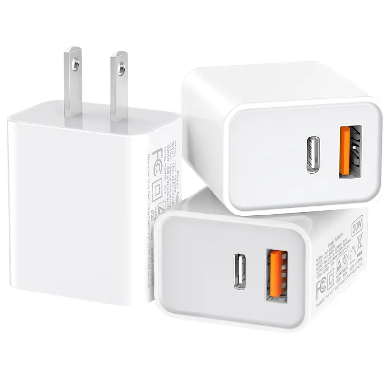 3-Pack 20W Durable Dual Port Usb-A + Usb-C Qc+Pd 3.0 Power Adapter 1