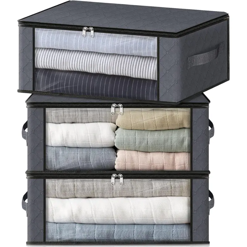 3-Pack 35L Foldable Clothes Storage Bags With Clear Window 1