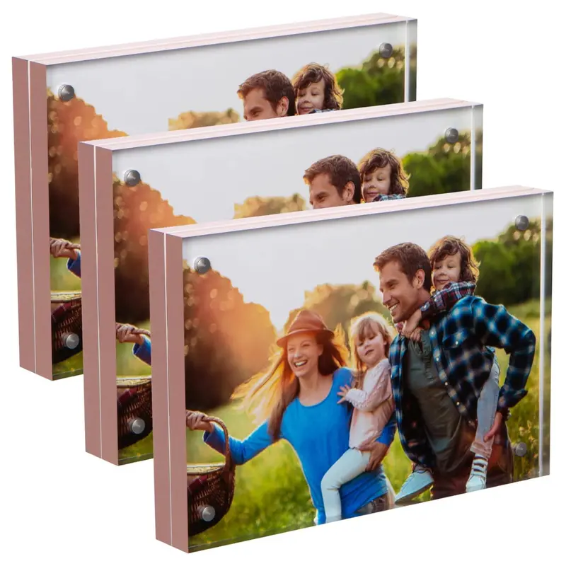 3-Pack 4'' X 6'' Magnetic Acrylic Picture Frames With Rose Gold Trim 1