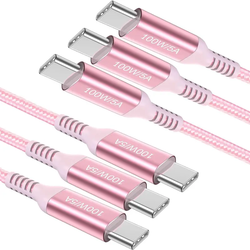 3-Pack 6.6Ft 100W Usb C To Usb C Cable (Pink) 1
