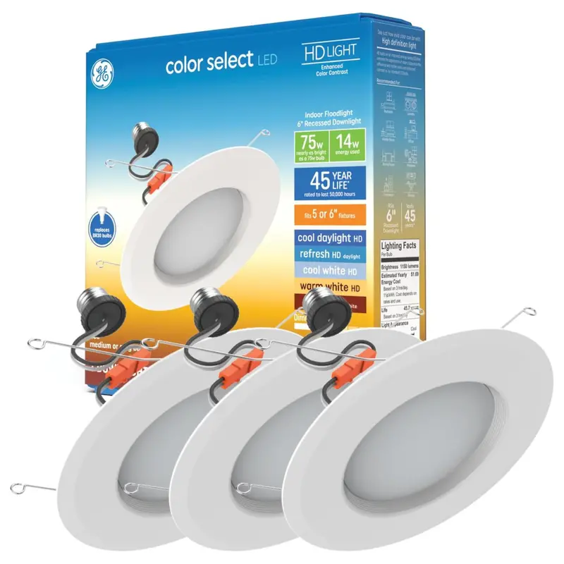 3-Pack 6" Ge Color Select Led Recessed Light Fixture (Rs6) 1