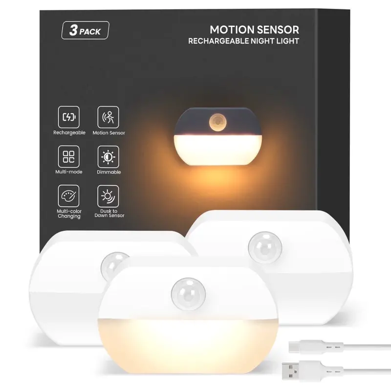 3-Pack 700Mah Rechargeable Motion Detectors Led Night Lights 1