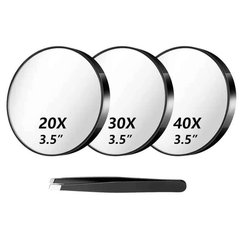 3-Pack Magnifying Mirror Set With Tweezers & Suction Cups 1