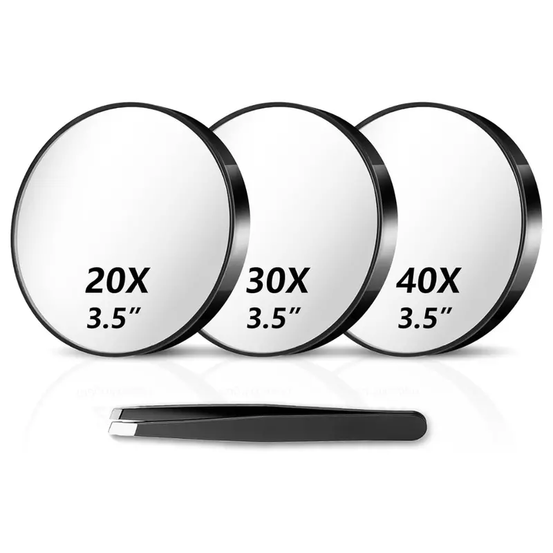 3-Pack Magnifying Mirror Set With Tweezers & Suction Cups 1