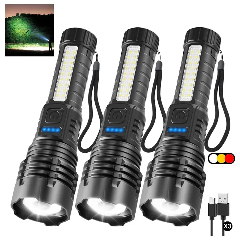 3-Pack Rechargeable 7 Mode High Lumens Handheld Flashlights 1