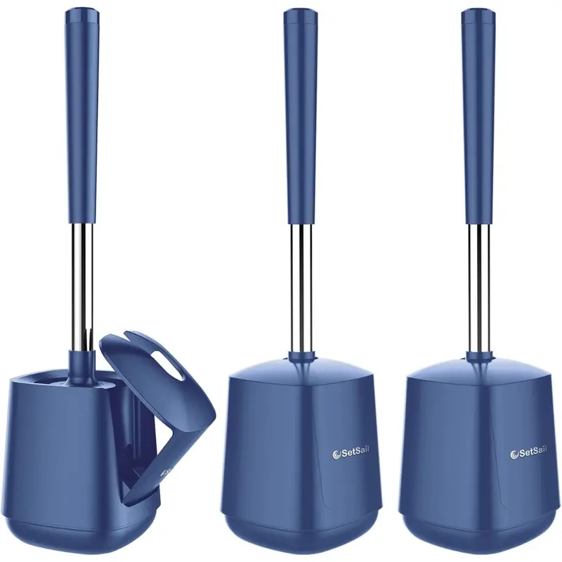 3-Pack Setsail Toilet Brush & Holder W/ Self Closing Lid (3 Colors) 1