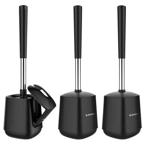 3-Pack Toilet Brush And Holder With Self Closing Lid 1