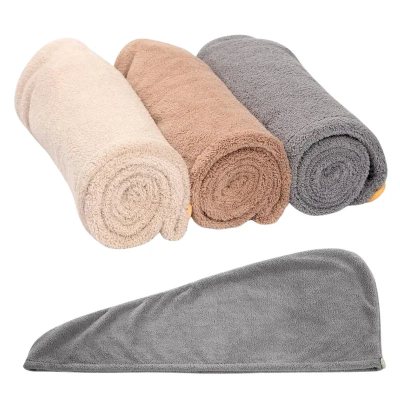 3-Pack Women's Super Absorbent Microfiber Hair Towels W/ Button 1