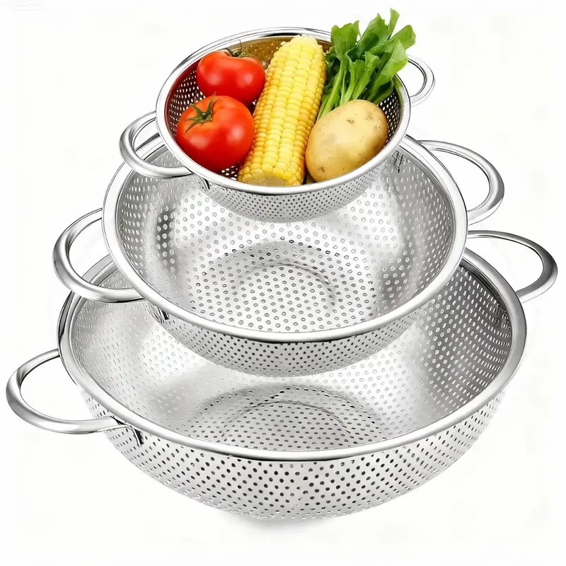 3-Piece 1/3/5 Qt Aokiwo Stainless Steel Colander Set 1