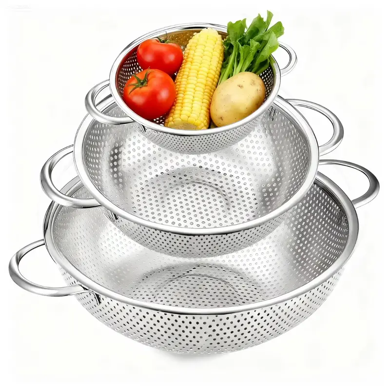 3-Piece 1/3/5 Qt Aokiwo Stainless Steel Colander Set 1