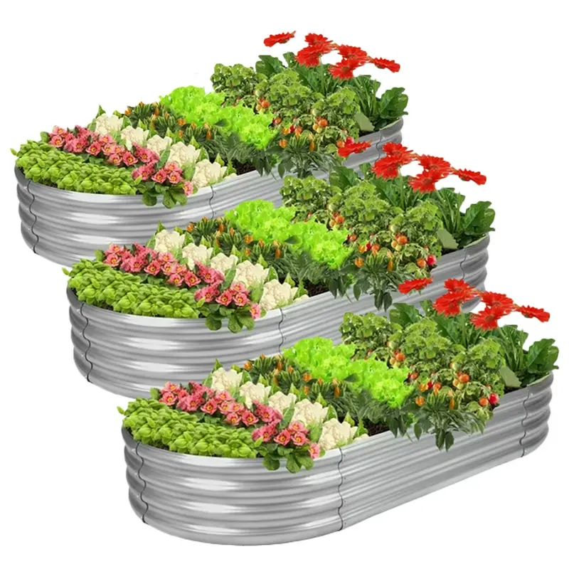3-Piece 4Ft Galvanized Raised Garden Bed Kit 1
