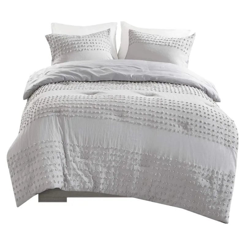 3-Piece Comfort Spaces Cotton Jacquard Pom-Pom Tufts Comforter Set 1