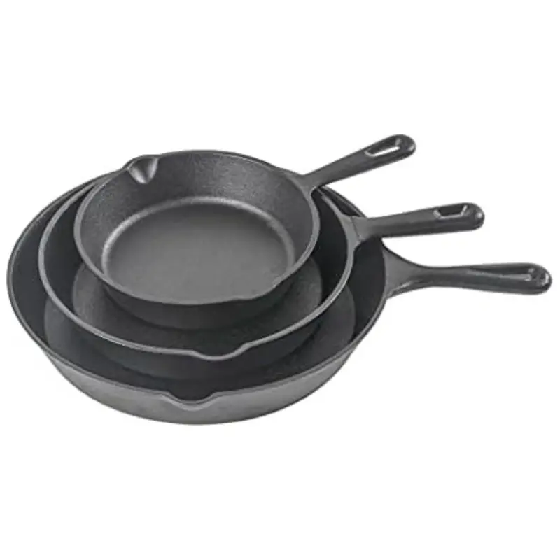 3-Piece Commercial Chef Cast Iron Cookware Skillet (8"/10"/12") 1