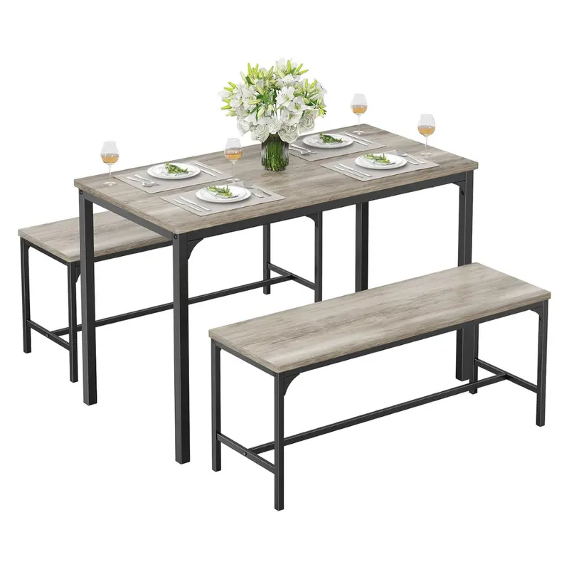 3-Piece Dumos Dining Table Set For 4 With Bench 1