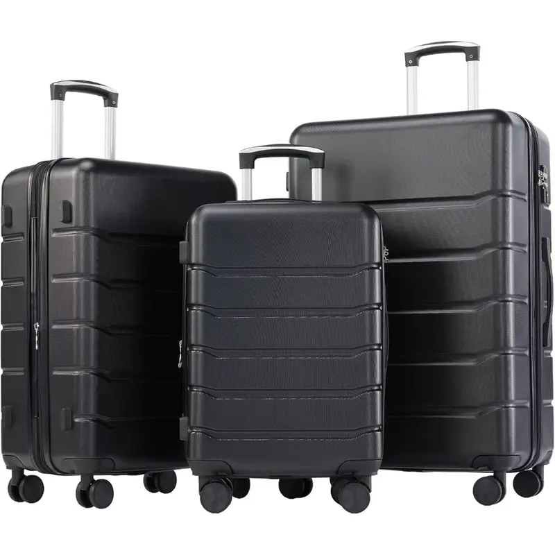 3-Piece Hardside Spinner Wheel Suitcase Set With Tsa Lock 1
