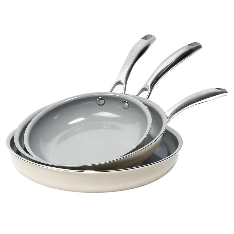 3-Piece Kikcoin Ceramic Nonstick Frying Pan Set Set W/ Handles 1