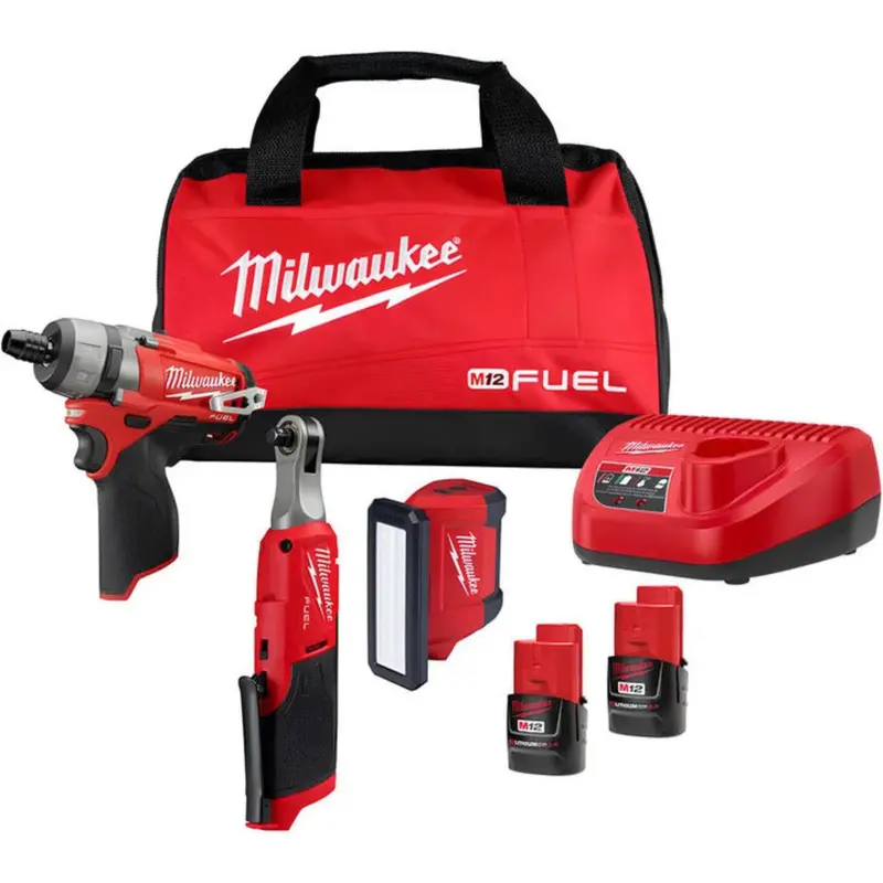 3-Piece Milwaukee M12 Combo Kit With 3/8" Ratchet, Screwdriver & Rover Light 1