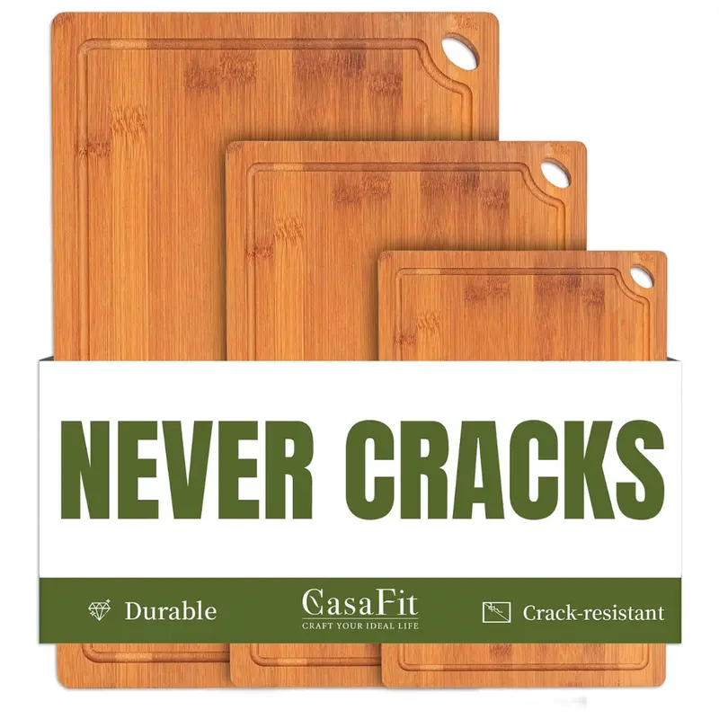 3-Piece Organic Bamboo Cutting Kitchen Board Set 1