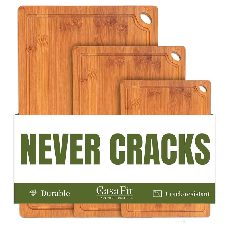 3-Piece Organic Bamboo Cutting Kitchen Board Set 1