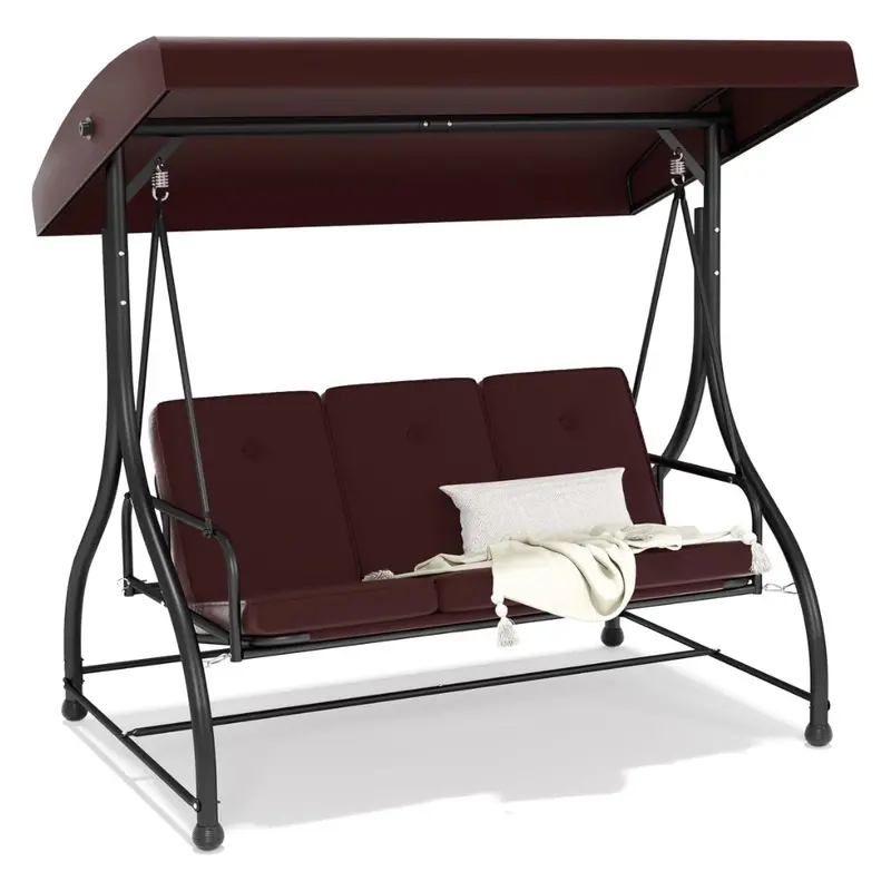 3-Seat Outdoor Heavy Duty Steel Frame Patio Swing Glider 1