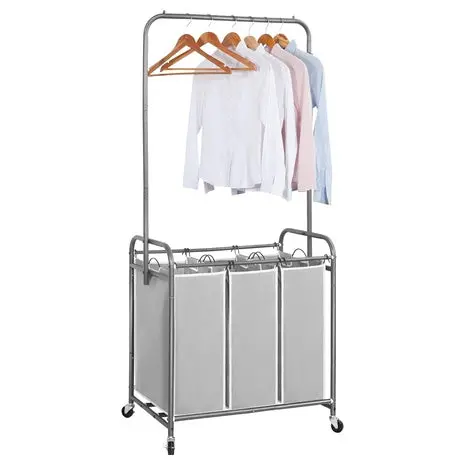 3-Section Laundry Hamper Cart With Wheels & Removable Bags 1
