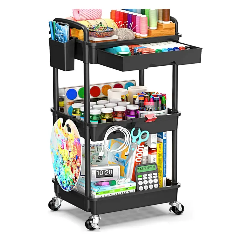 3-Tier Sunally Wide Rolling Storage Cart W/ Removable Drawer 1