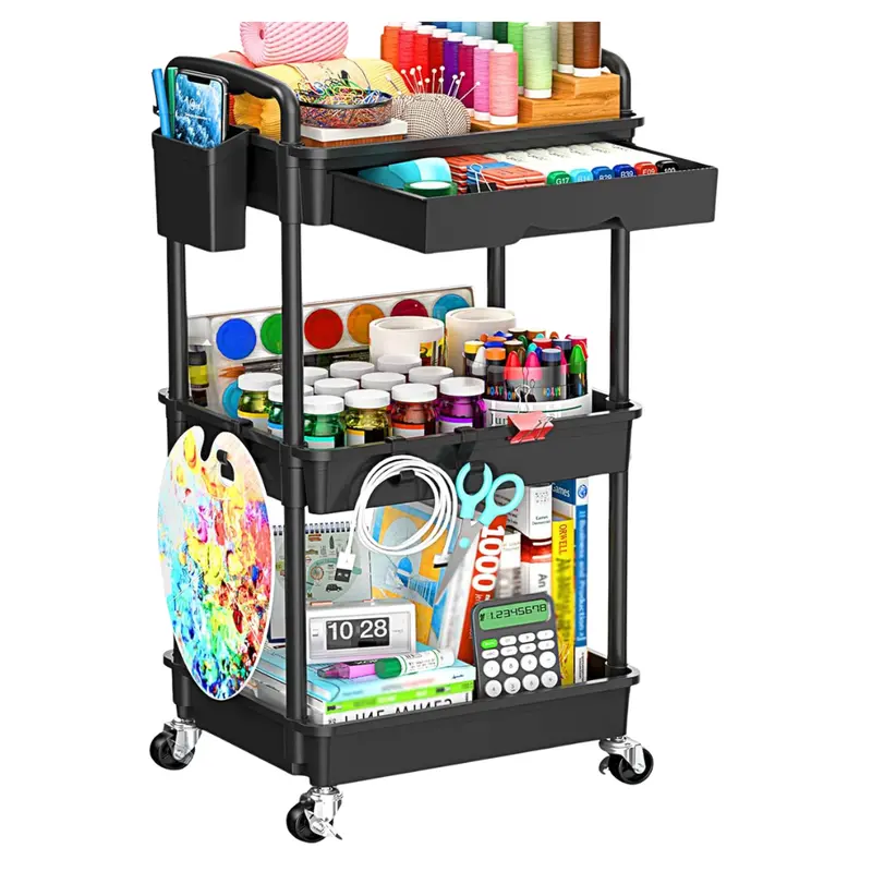 3-Tier Sunally Wide Rolling Storage Cart W/ Removable Drawer 1