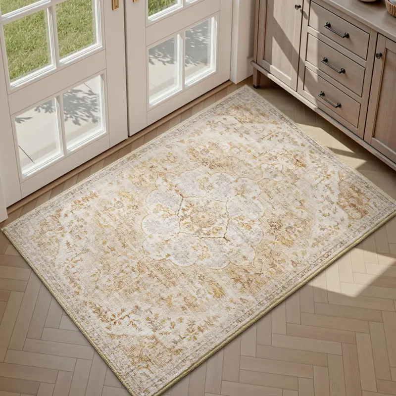 3' X 5' Washable Non-Slip Vintage Indoor Area Rug (Beige) 1
