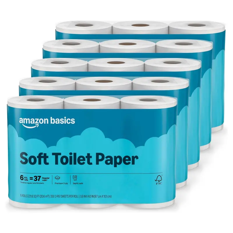 30-Count (5 Pack X 6) Amazon Basics 2-Ply Soft Toilet Paper 1