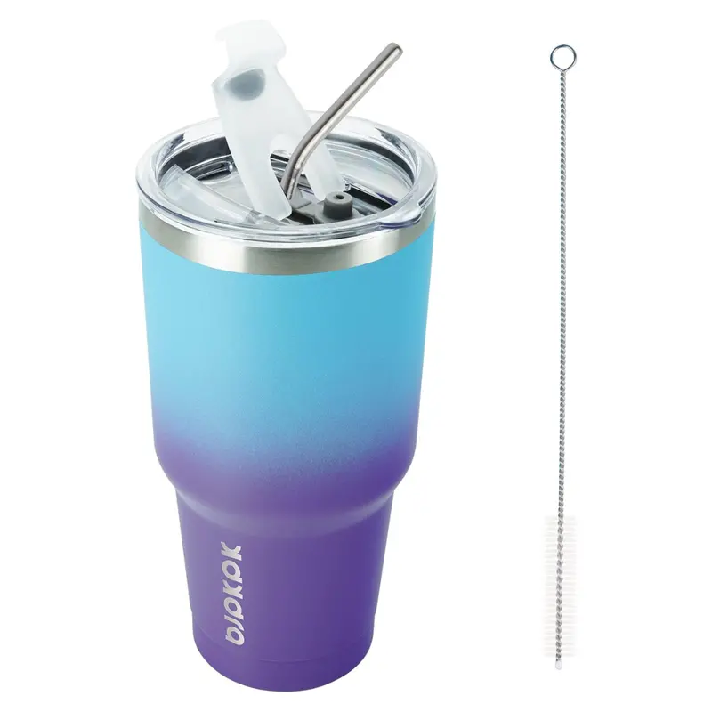 30 Oz Color Block Stainless Steel Tumbler With Lid & Straw 1