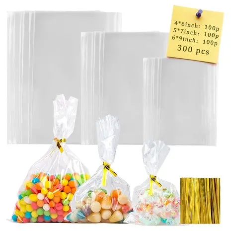 300 Clear Cellophane Bags With Ties (4X6, 5X7, 6X9) 1