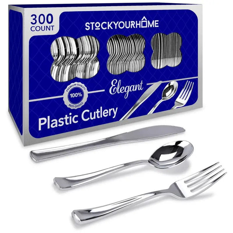300-Count Stock Your Home Disposable Heavy Duty Plastic Cutlery 1